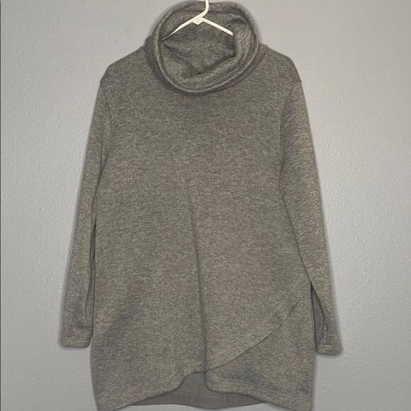 Lands End Heather Gray Cowl Neck Long Soft Cross Over Detail Sweater Size XL 18 - Picture 1 of 9
